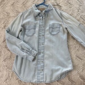 Fun & Flirt Light Blue Chambray Shirt